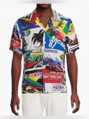 Ralph Lauren Racing-Print Camp Shirt